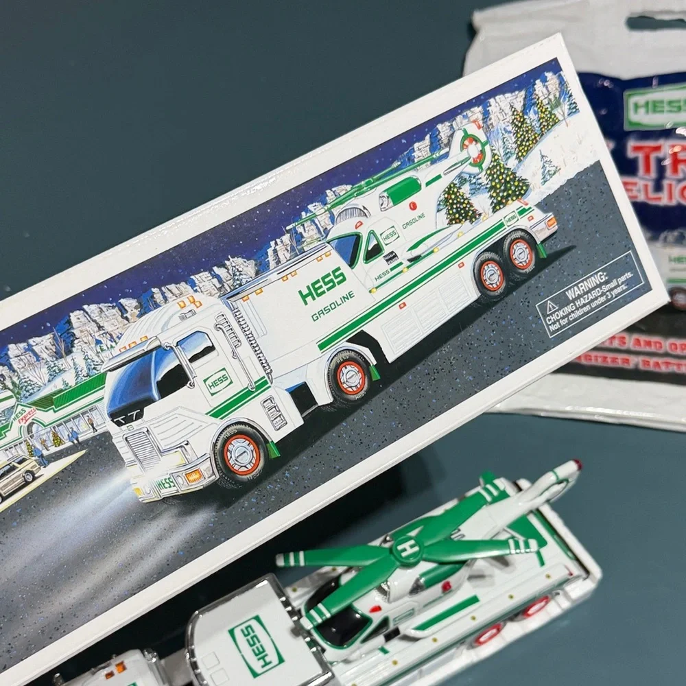 Hess Green & White Toy Truck and Helicopter - Kids Vehicles